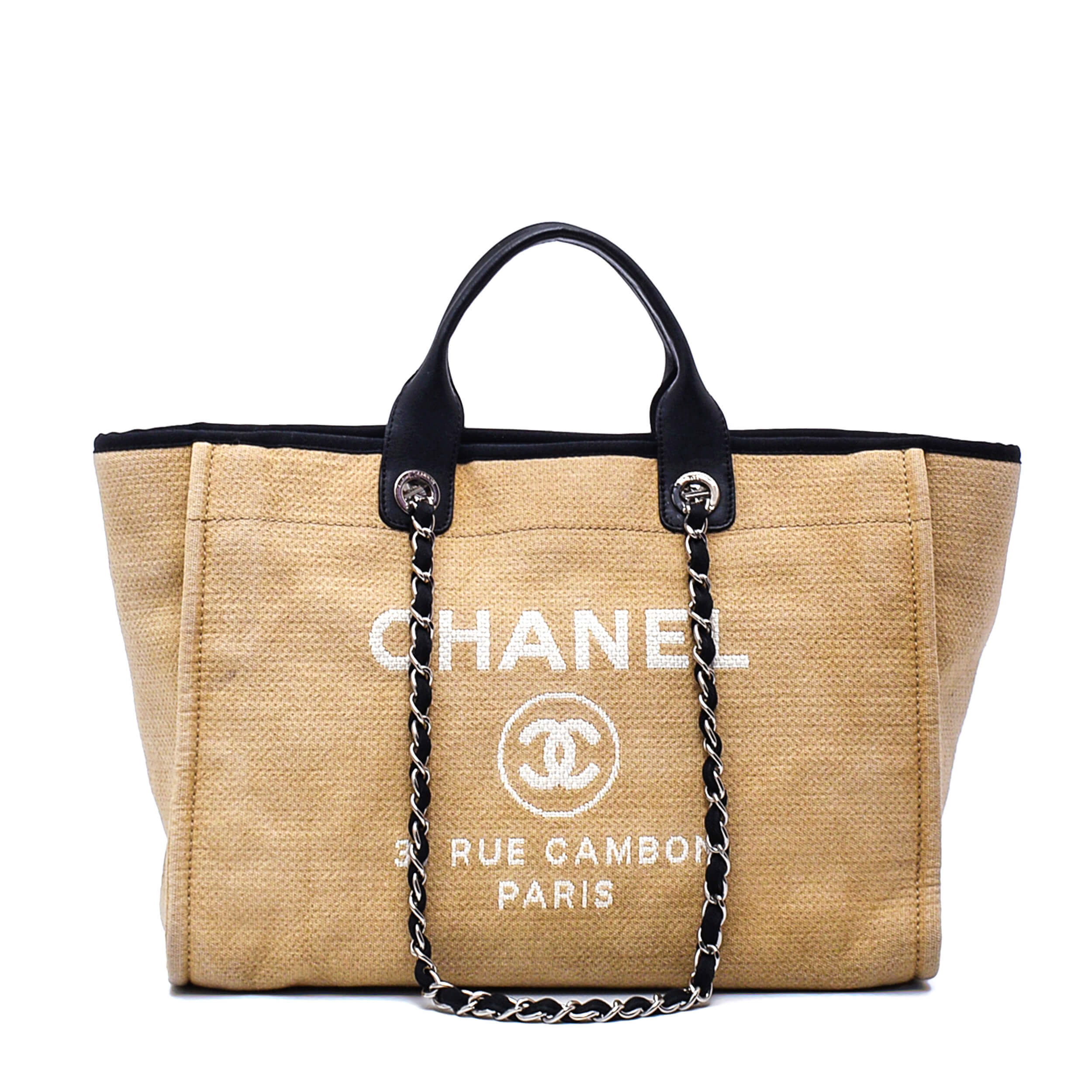 Chanel - Beige Canvas Deauville Large Shopping Tote Bag 